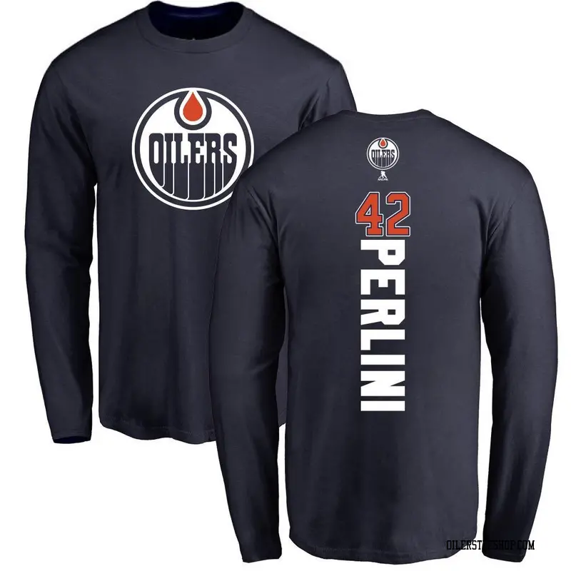 Men's Brendan Perlini Edmonton Oilers Backer Long Sleeve T-Shirt - Navy