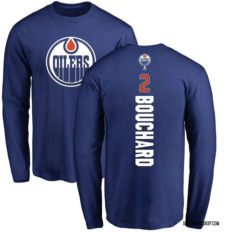Men's Evan Bouchard Edmonton Oilers Backer Long Sleeve T-Shirt - Royal