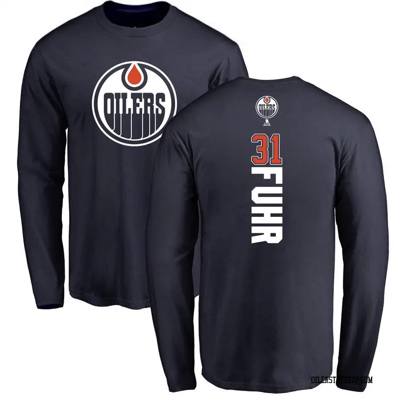 Men's Grant Fuhr Edmonton Oilers Backer Long Sleeve T-Shirt - Navy
