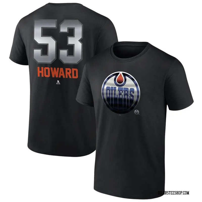 Men's Isaac Howard Edmonton Oilers Black Midnight Mascot Logo T-Shirt