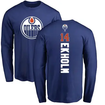 Men's Mattias Ekholm Edmonton Oilers Backer Long Sleeve T-Shirt - Royal
