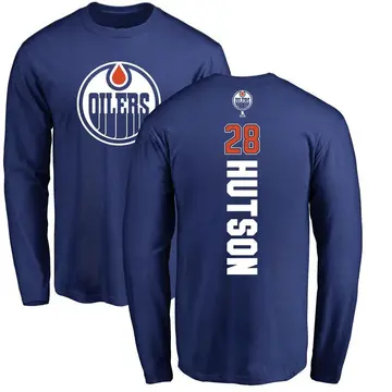 Men's Quinn Hutson Edmonton Oilers Backer Long Sleeve T-Shirt - Royal