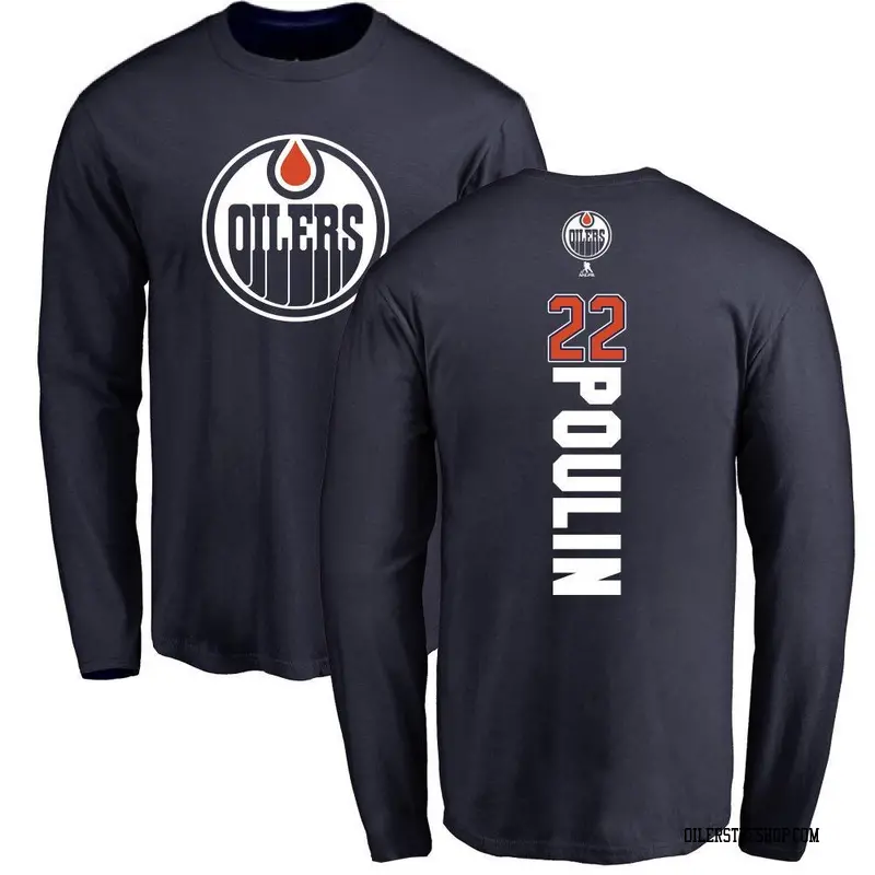 Men's Sam Poulin Edmonton Oilers Backer Long Sleeve T-Shirt - Navy
