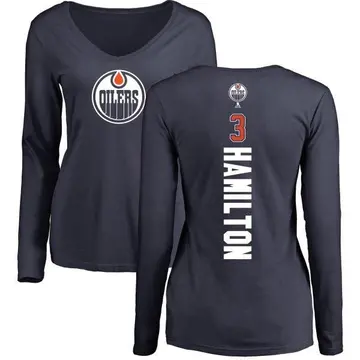 Women's Al Hamilton Edmonton Oilers Backer Slim Fit Long Sleeve T-Shirt - Navy