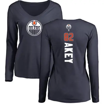 Women's Beau Akey Edmonton Oilers Backer Slim Fit Long Sleeve T-Shirt - Navy