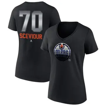 Women's Colton Sceviour Edmonton Oilers Black Midnight Mascot Logo V-Neck T-Shirt