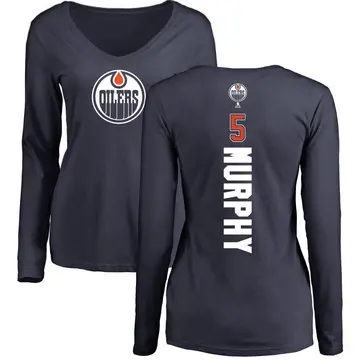 Women's Connor Murphy Edmonton Oilers Backer Slim Fit Long Sleeve T-Shirt - Navy