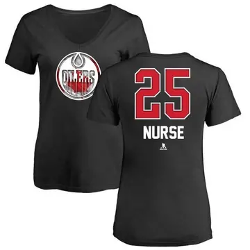 Women's Darnell Nurse Edmonton Oilers Name and Number Banner Wave V-Neck T-Shirt - Black
