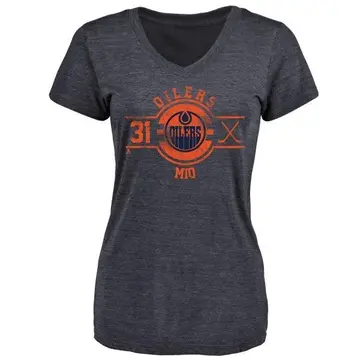 Women's Eddie Mio Edmonton Oilers Insignia Tri-Blend V-Neck T-Shirt - Navy