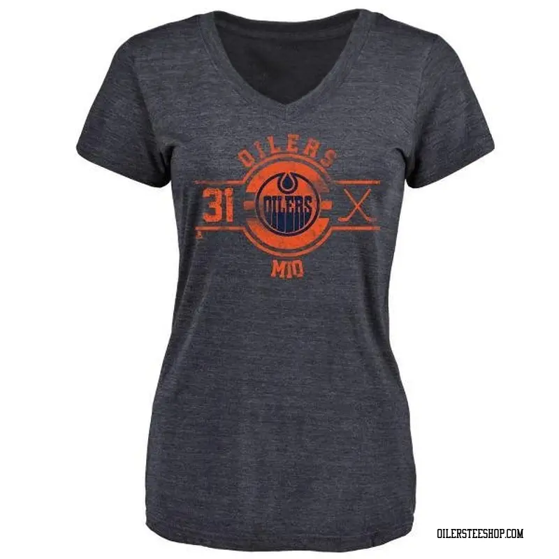 Women's Eddie Mio Edmonton Oilers Insignia Tri-Blend V-Neck T-Shirt - Navy