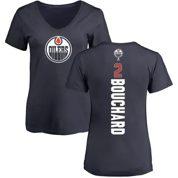 Women's Evan Bouchard Edmonton Oilers Backer Slim Fit V-Neck T-Shirt - Navy