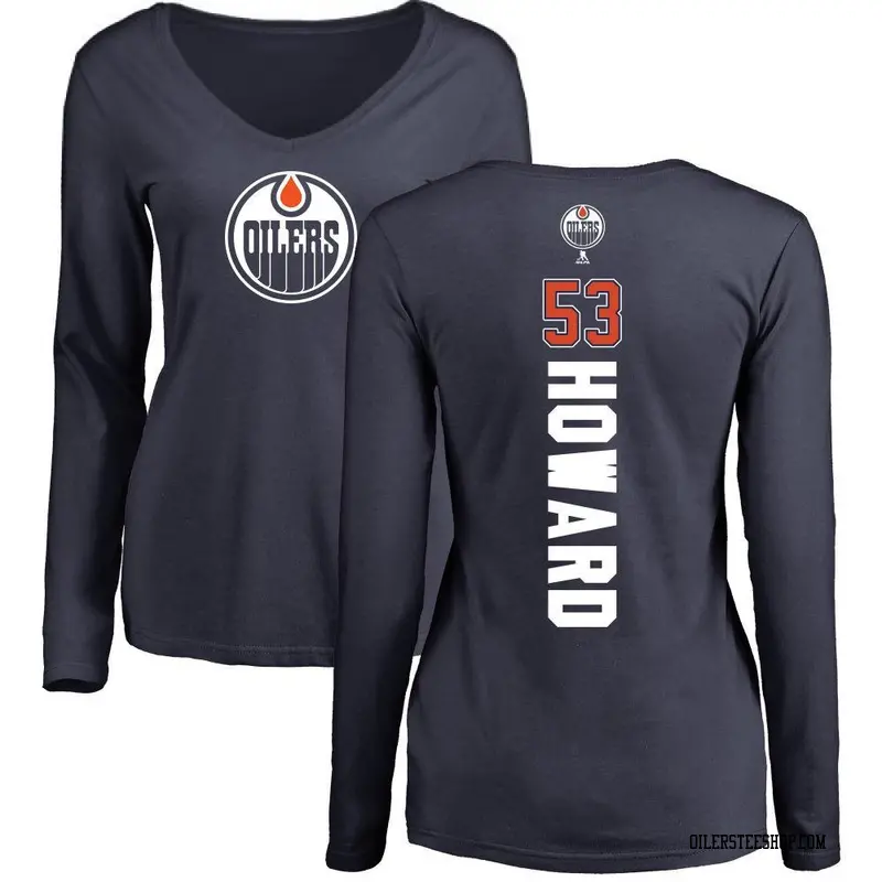 Women's Isaac Howard Edmonton Oilers Backer Slim Fit Long Sleeve T-Shirt - Navy