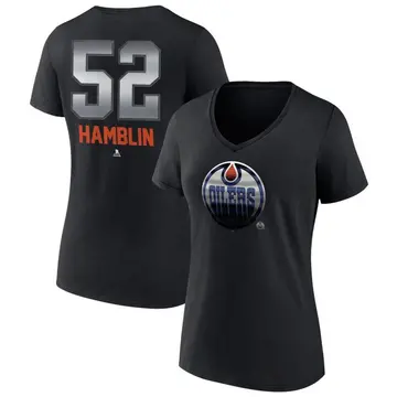 Women's James Hamblin Edmonton Oilers Black Midnight Mascot Logo V-Neck T-Shirt