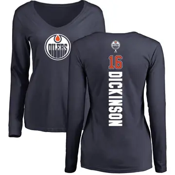 Women's Jason Dickinson Edmonton Oilers Backer Slim Fit Long Sleeve T-Shirt - Navy
