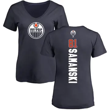 Women's Josh Samanski Edmonton Oilers Backer Slim Fit V-Neck T-Shirt - Navy