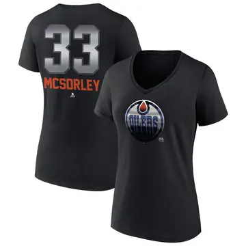 Women's Marty Mcsorley Edmonton Oilers Black Midnight Mascot Logo V-Neck T-Shirt
