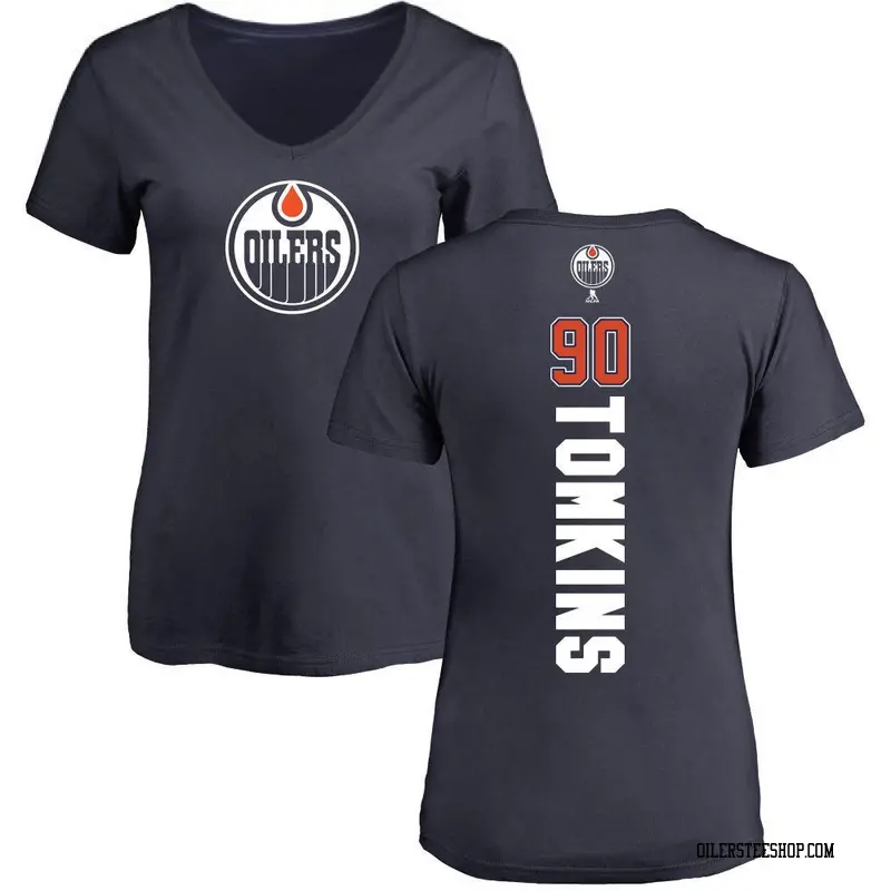 Women's Matt Tomkins Edmonton Oilers Backer Slim Fit V-Neck T-Shirt - Navy