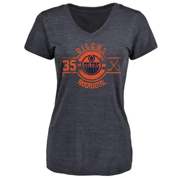 Women's Olivier Rodrigue Edmonton Oilers Insignia Tri-Blend V-Neck T-Shirt - Navy