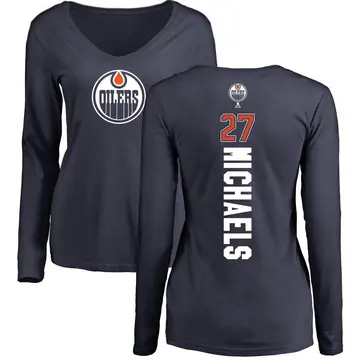 Women's Owen Michaels Edmonton Oilers Backer Slim Fit Long Sleeve T-Shirt - Navy