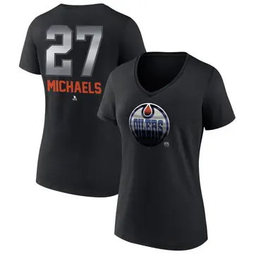 Women's Owen Michaels Edmonton Oilers Black Midnight Mascot Logo V-Neck T-Shirt