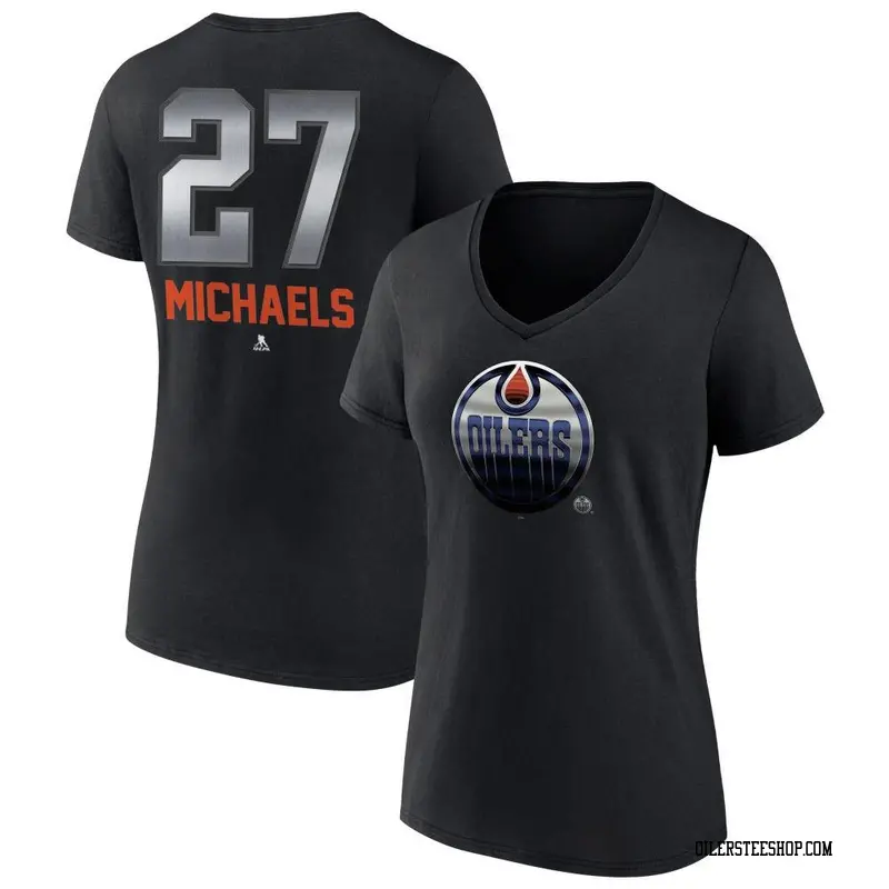 Women's Owen Michaels Edmonton Oilers Black Midnight Mascot Logo V-Neck T-Shirt
