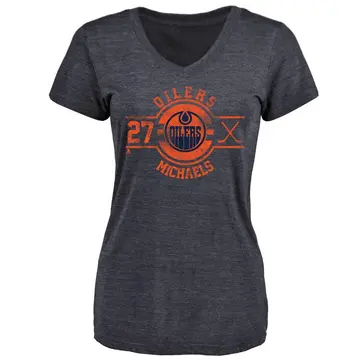 Women's Owen Michaels Edmonton Oilers Insignia Tri-Blend V-Neck T-Shirt - Navy