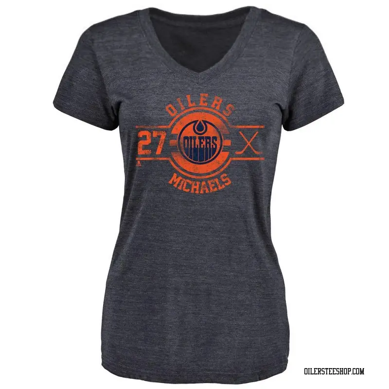 Women's Owen Michaels Edmonton Oilers Insignia Tri-Blend V-Neck T-Shirt - Navy
