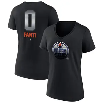Women's Ryan Fanti Edmonton Oilers Black Midnight Mascot Logo V-Neck T-Shirt