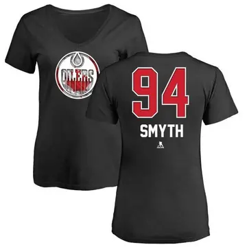 Women's Ryan Smyth Edmonton Oilers Name and Number Banner Wave V-Neck T-Shirt - Black