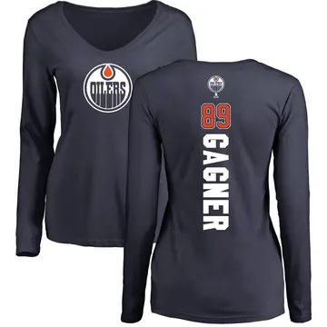 Women's Sam Gagner Edmonton Oilers Backer Slim Fit Long Sleeve T-Shirt - Navy