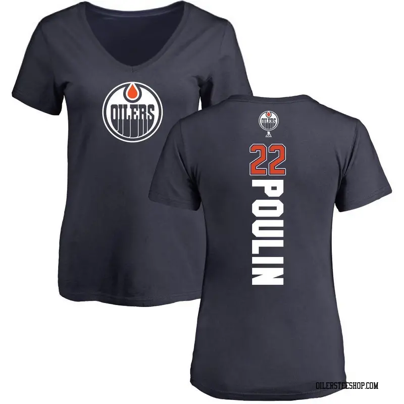 Women's Sam Poulin Edmonton Oilers Backer Slim Fit V-Neck T-Shirt - Navy