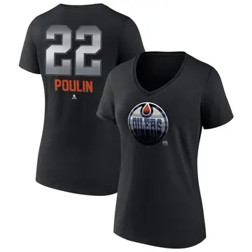 Women's Sam Poulin Edmonton Oilers Black Midnight Mascot Logo V-Neck T-Shirt