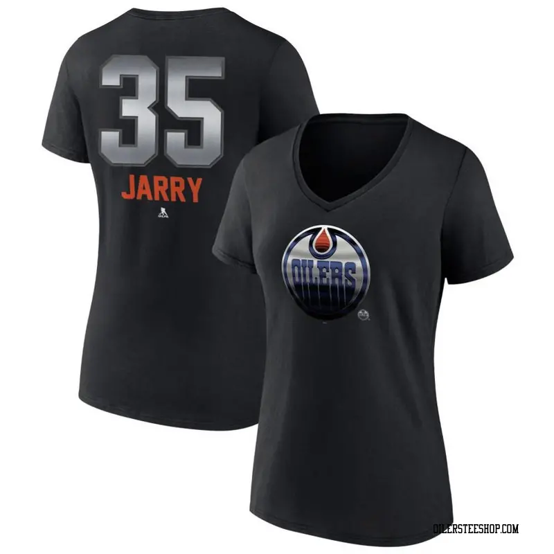 Women's Tristan Jarry Edmonton Oilers Black Midnight Mascot Logo V-Neck T-Shirt