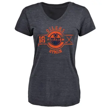Women's Zach Hyman Edmonton Oilers Insignia Tri-Blend V-Neck T-Shirt - Navy